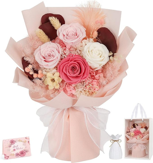 Flowers for Delivery Preserved Flowers with Vase That Last 3-5 Years Real Forever Flowers Rose Bouquet for Mom Anniversary Birthday Thanksgiving Christmas Gift for Women Grandma Wife Friends Her
