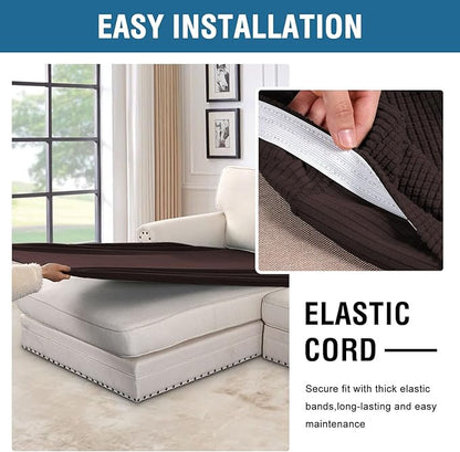 H.VERSAILTEX Super Stretch Individual Chaise Cover Sectional Couch Covers for L Shaped Sofa Both Left/Right Featuring Thick Jacquard Textured Twill Fabric (1 Piece Chaise Cover, Chocolate)