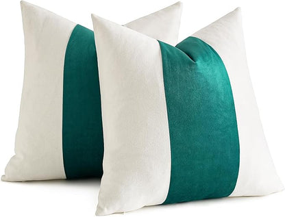 AmHoo Pack of 2 Velvet Panel Cotton Pillow Covers Decorative Pillowcase Cushion for Couch Sofa Bedroom 18 x 18-Inch Teal Green