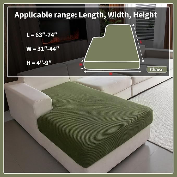 Sectional Couch Covers, Wear Resistant Stretch Sofa Covers Washable Soft Couch Cushion Covers Anti Slip Furniture Protector Sofa Slipcovers for Pets(1 Piece Chaise Cover, Green)