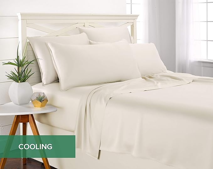 Pure Bamboo Twin Sheets, Genuine 100% Organic Viscose Derived from Bamboo Bed Sheet Set, Luxuriously Soft & Cooling, Double Stitching, 2 Year Quality Promise (Twin, Ivory)