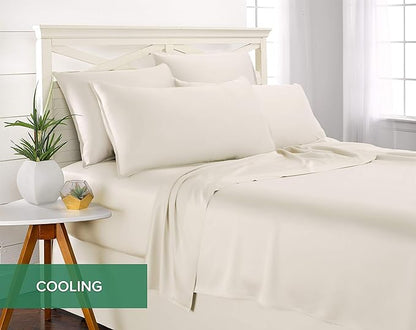 Pure Bamboo Queen Sheets, Genuine 100% Organic Viscose Derived from Bamboo Bed Sheet Set, Luxuriously Soft & Cooling, Double Stitching, 2 Year Quality Promise (Queen, Ivory)