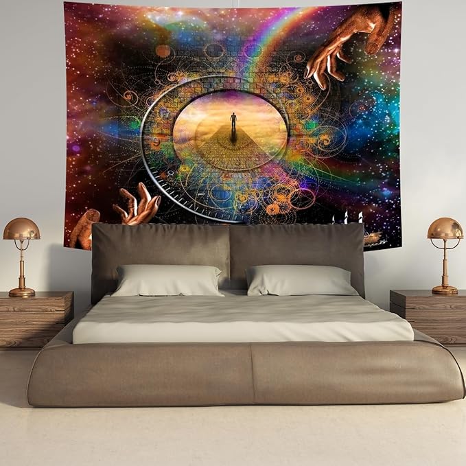 Delur Clock Time Travel Tapestry Galaxy Universe Starry Sky Wall Hanging Tapestry Milky Way Outer Space Abstract Psychedelic Nebula Headboard for Bedroom Living Room Home Decor (70.8" x 92.5")