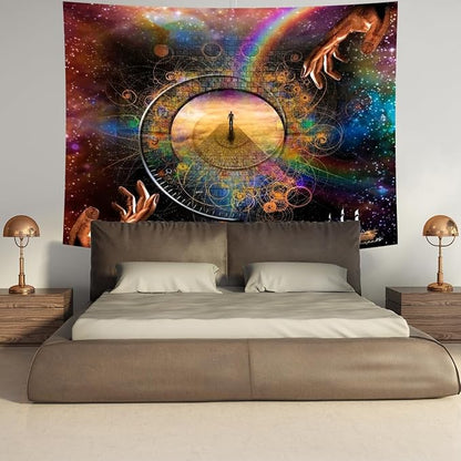 Delur Clock Time Travel Tapestry Galaxy Universe Starry Sky Wall Hanging Tapestry Milky Way Outer Space Abstract Psychedelic Nebula Headboard for Bedroom Living Room Home Decor (59.1" x 78.7")