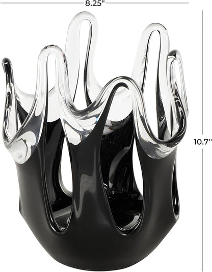 Deco 79 Glass Abstract Decorative Vase Centerpiece Vase with Wavy Oval Cutouts, Flower Vase for Home Decoration 8" x 9" x 11", Black