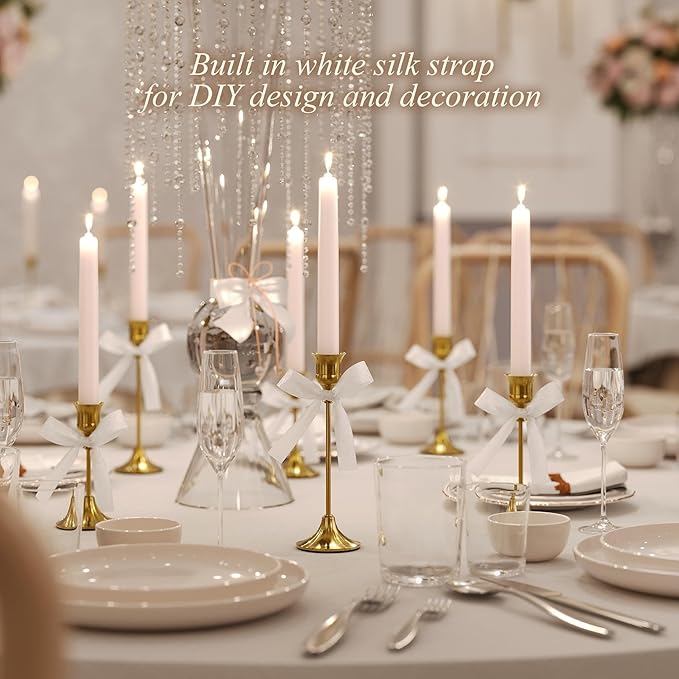 FSyueyun Brass Candlestick Holders Set of 3, Elegant Metal Candlestick Holders for Vintage Taper Candle Holders, Perfect for Table Centerpieces, Fireplace, Home Decor, Weddings and Party Decorations
