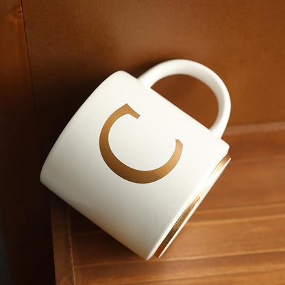 COLLECTIVE HOME - Monogram Ceramic Mugs, 15 oz Golden Initial Coffee Cups, Elegant Alphabet Tea Mugs, Elegant Personalized Mug with Gift Box, Unique Mug with Double Side Capital Letter (C)