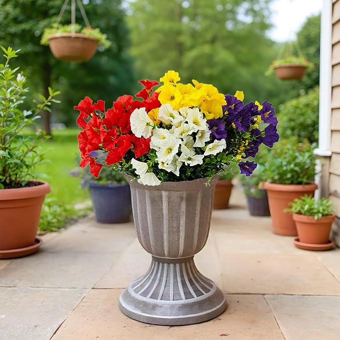 Artificial Silk Flowers for Outdoor Decoration,12 Bundles Faux Flowers Colorful Morning Glory with Eucalyptus Fake Plants Greenery UV Resistant for Outside Front Door Planter Porch Patio Yard