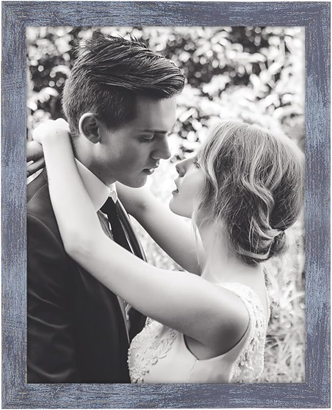 7x9 Picture Frame Blue, Rustic Natural 9x7in Photo/Portrait/Poster/Art Frame, Wall Hanging/Tabletop, Horizontal/Vertical Display Gallery Family Wedding Memorial Pic Frame Gift