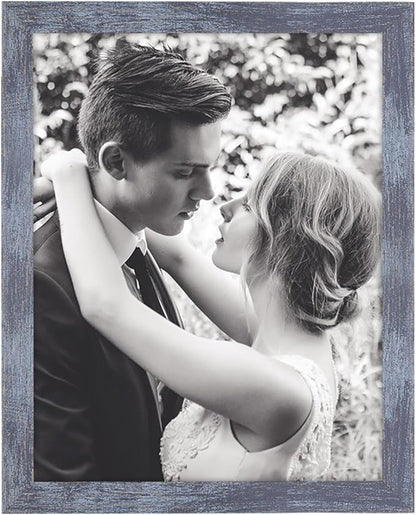 7x9 Picture Frame Blue, Rustic Natural 9x7in Photo/Portrait/Poster/Art Frame, Wall Hanging/Tabletop, Horizontal/Vertical Display Gallery Family Wedding Memorial Pic Frame Gift