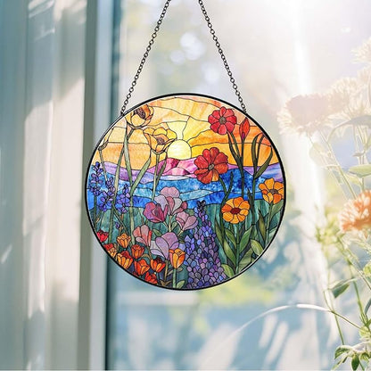 Wildflowers Sun Catcher 9.8'' Stained Glass Window Hanging Plant Lover Gifts for Women Wildflowers Wall Decor Handmade Sun Catcher Decoration for Window Garden Home Christmas & Birthday Gifts