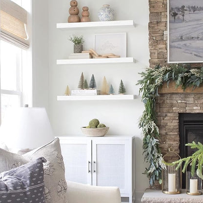 QEEIG Floating Shelves for Wall 23.6" Long - Wall Mounted Shelf Bathroom Kitchen Living Room Bedroom Farmhouse Home Decor Display Bookshelf Large 23.6 x 9.3 inch Set of 2, White (008-60W)