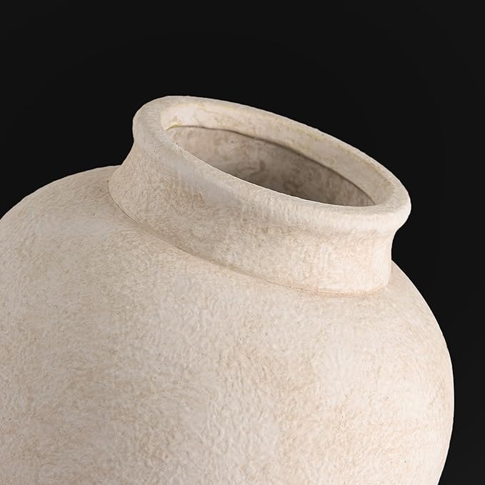 Ceramic Rustic Farmhouse Vase, 6 Inch White Small Flower Vase Decorative Vase Short Pottery Vases for Home Decor Table Living Room Entryway Mantel Bookshelf Bedroom Bathroom Kitchen - White