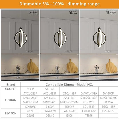 Modern LED Chandelier Black Ring Pendant Light Fixtures 4000K Dimmable Height Adjustable Pendant Lighting for Dining Room Kitchen Island Bedroom Living Room Foyer（1-Pack）