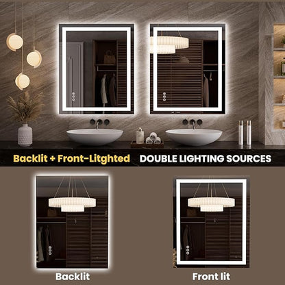 LOAAO 35.4"x29.9" LED Mirror for Bathroom, Lighted Bathroom Mirror with Lights, Anti-Fog, Dimmable, Memory Function, Easy to Install, Clear Reflection