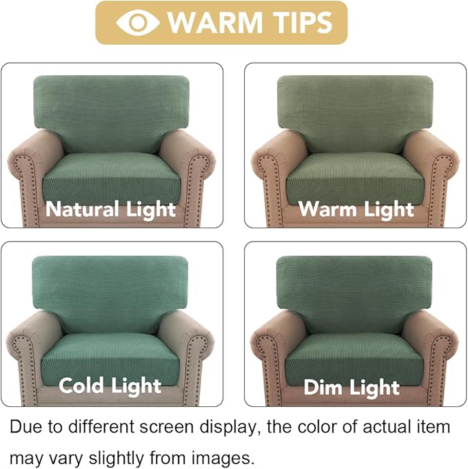 H.VERSAILTEX Multi-Pieces Chair Covers Stretch Couch Covers Form Fitted Seat and Back Cushions Covers (1 Seat Cover Plus 1 Back Cusion Cover, Bonus 2 Armrest Covers), Loden Frost