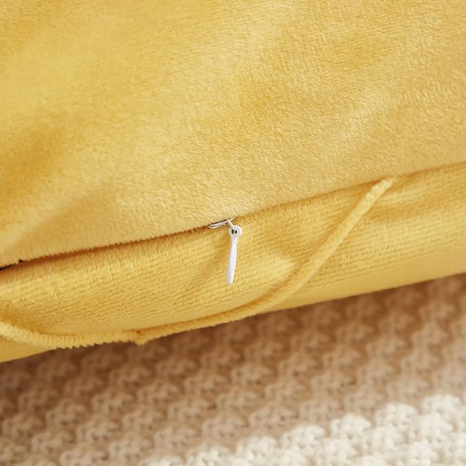 JAUXIO Diamond Pinch Pleated Crystal Velvet Pillowcases 2 Pack Solid Pintuck Throw Cushion Cover for Home Decor Hidden Zipper Closure (Yellow, Standard)