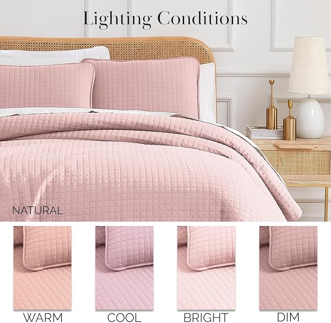 Southshore Fine Living, Inc. Stitched Pink Queen Quilt Bedding Set, Oversized Quilts Queen Size/Full, Pet Hair Resistant Bedding, Soft Cozy Bedspread, Full Size Coverlet, 2 Pillow Shams, Pastel Pink