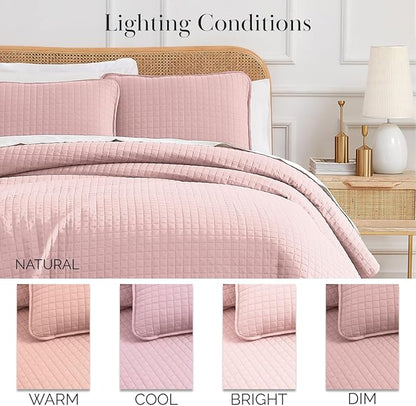 Southshore Fine Living, Inc. Stitched Twin XL Comforter Quilt Bedding Set, Dorm Room Bedding, Stain Resistant, Machine Washable Bedspread, XL/Twin Pink Quilt Bed Spread w/Pillow Sham, Pastel Pink
