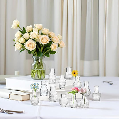Clear Glass Bud Vase Cute Mini Vases 24Pcs EylKoi Flowers Vintage Small Glass Tiny in Bulk Different Shape Modern Set Lovely for Decor Table Wedding Home Table Centerpieces Dinning Party