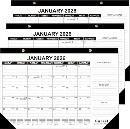 GuassLee Desk Calendar 2026, 3 Packs, 18 Months Calendar 17" × 11.5" Desk Calendar from Jan. 2026 to Jun. 2027 with Julian Date, To-do List, Notes, Monthly Goals, for Home School Office