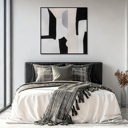 LEVERUP Black and White Square Geometric Pattern Wall Artwork Modern Painting Posters Abstract Wall Decor for Dining Room Bedroom Kitchen 32×32 Inchs