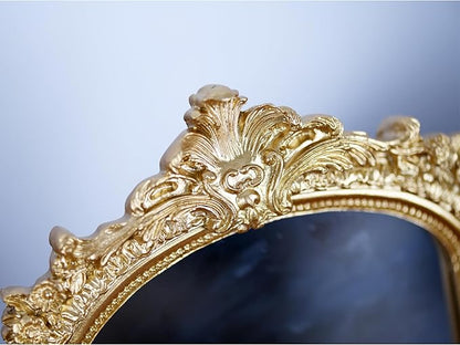 Small Decorative Arched Mirror, Gold Resin Frame, 6.8 x 10 inches, Wall Mounted or Tabletop (Gold, 6.8 X 10 inches)