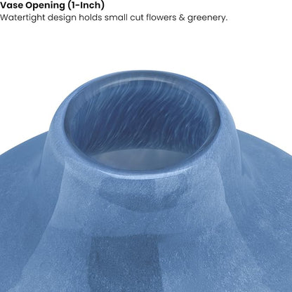 Torre & Tagus 4" Mouth Blown Art Glass Vase for Flowers - Opaque Blue Small Table Vase & Handmade Small Blue Accent for Coastal Home Decor, Neutral Bud Vases as Decorative Shelf Decor or Wedding