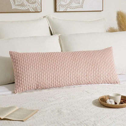 Kevin Textile 14x36 Inch Long Lumbar 1 Pack Boho Decorative Throw Pillow Cover Soft Striped Corduroy Rectangle Cushion Case Farmhouse Accent for Living Room Couch Sofa Bed, Light Pink