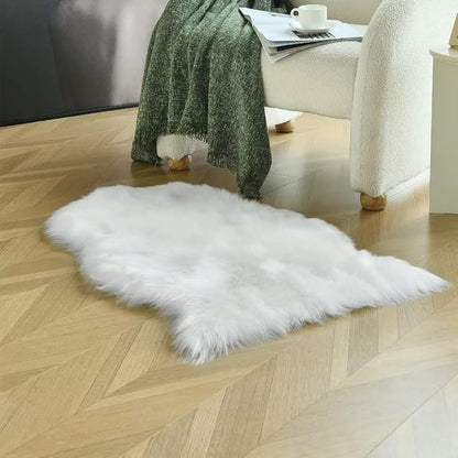 duduta White Faux Sheepskin Throw Rug 2x3 ft, Fluffy Shag Fur Chair Cover Small Bedside Dorm Rug Non Slip Washable