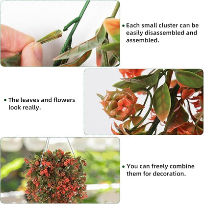 RECUTMS 2Pcs Fake Fall Plastic Outdoor Flowers Artificial Fall Hanging Plants Faux Greenery Vine Plant for Indoor Room Front Door Garden Porch Patio Wedding Party Decorations (Autumn Red)
