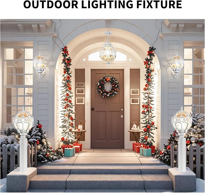Dusk to Dawn Globe Outdoor Wall Lights, White Porch Light, Aluminum Waterproof Exterior Lighting Fixtures Wall Mount, Sphere Outside House Sconces Lantern with Amber Glass for Patio Garage Doorway