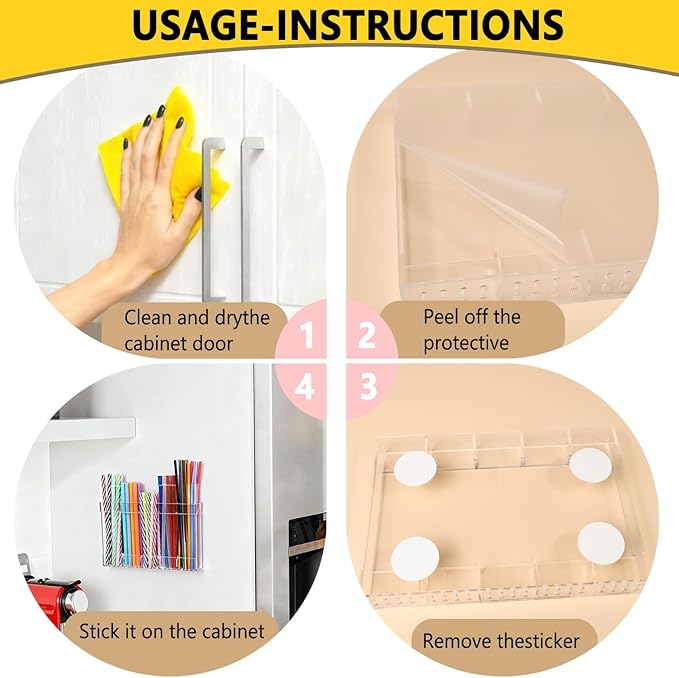 New Upgrade 9.5" Large Acrylic Straw Holder for Cabinet Door-Reusable Tumbler Straw Organizer Storage,Small Kitchen Organizers and Storage Accessories Container,Ultra Sticky Cupboard Door Mounted
