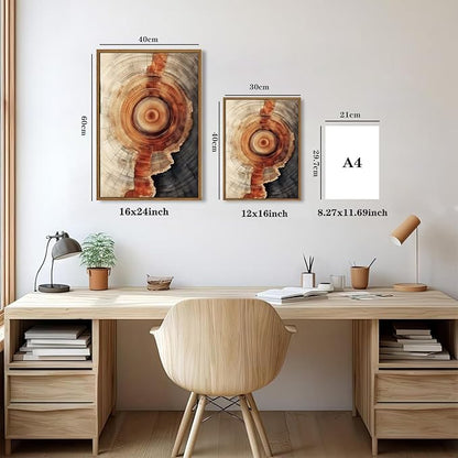 IBHJSART Framed Tree Ring Canvas Wall Art Vintage Colorful Wood Stump Painting Prints Modern Minimalist Pictures Neutral Nature Rustic Farmhouse Decor Living Room Bedroom Bathroom Office