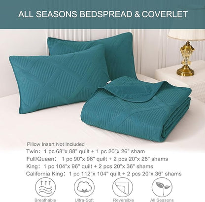 Exclusivo Mezcla Quilts Queen Size - Teal Quilt Set Bedspread with 2 Pillow Shams, Modern Bedding Set with Striped Pattern, Soft Lightweight Bedspreads Queen Size for All Seasons