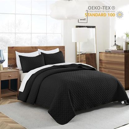 HORIMOTE HOME Quilt Set Twin Size, Black Bedspread with Clouds Pattern, Soft Coverlet Set Lightweight Microfiber Quilted Bedspread for All Season, Includes 1 Quilt and 1 Pillow Sham
