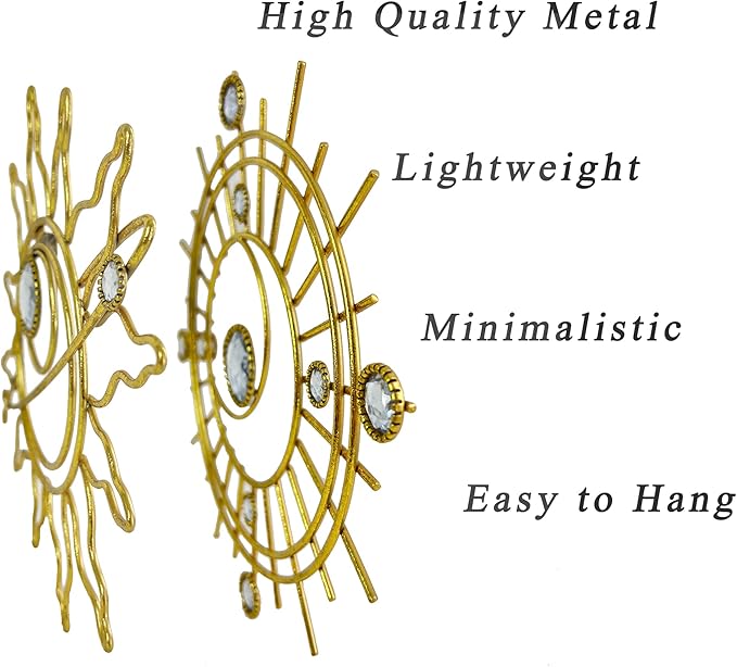 Manortang 9 Inch Metal Golden Wall Decor Abstract Sun Moon Star Wall Art Embelished Mystical Planet Indoor Outdoor Circle Wall Decorations for Bedroom Living Room Office Kitchen Bathroom Party 3pcs