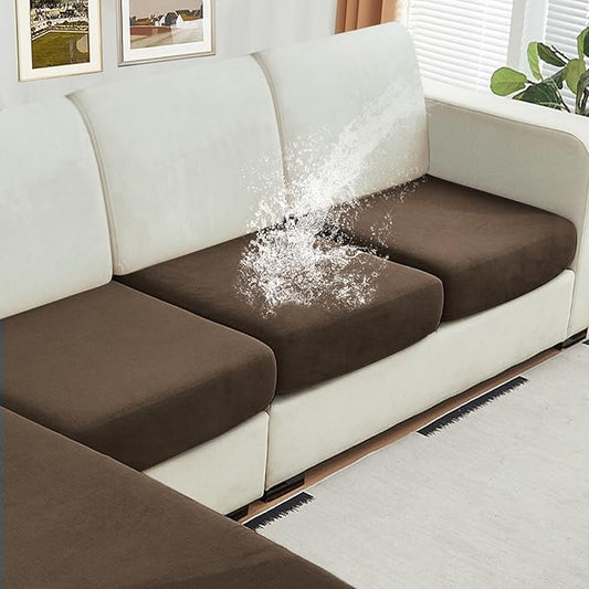 NAISI Waterproof Couch Cushion Covers Thick Velvet Fabric Washable Sofa Slipcovers 3 Pieces Individual Sectional Couch Covers with Elastic Bottom(3 Pcs for 3-Seat or Backrest,Caramel)