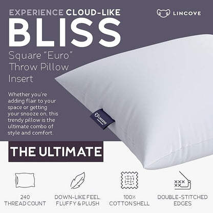 Lincove Euro Throw Pillow Insert Square 12"x12" Pillow – Made in Canada, 100% Cotton Shell, Down Alternative Filling, Vegan-Friendly, Hypoallergenic - Decorative Couch Pillows, 1 Pack