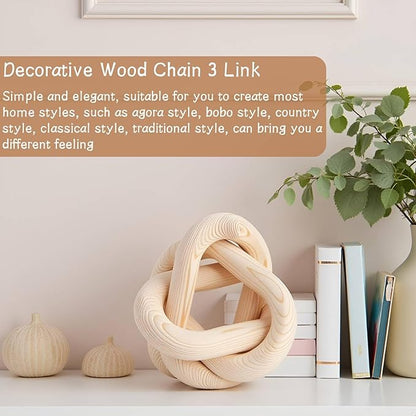 Wood Knot Decor for Coffee Table, 3 Link Wood Knot Decor Decorative Wooden Chain Link for Modern Farmhouse Home Living Room Bedroom Shelf Decoration
