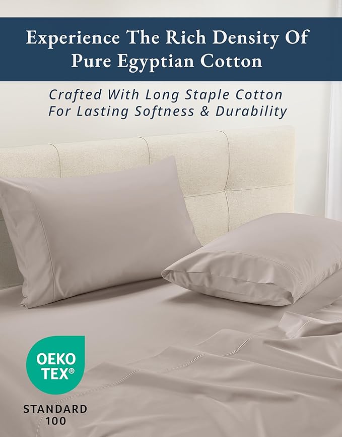LANE LINEN 100% Egyptian Mercerized Cotton King Size Sheets Set, Eco Friendly No Pill Fade Resistant 15 Iinch Deep Pocket King Sheet Set - Nacreous Clouds