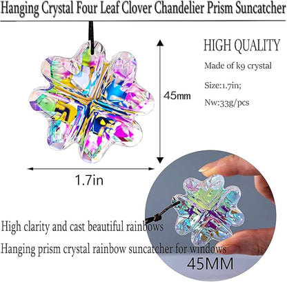 H&D HYALINE & DORA 45mm Hanging Crystal Four Leaf Clover Chandelier Prism Pendant Suncatcher for Window, Fengshui Hanging Ornament, Rainbow Maker