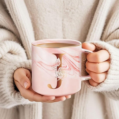 Valentines Day Gifts for Her, Anniversary Birthday Galentines Gifts for Women Mom Grandma Friend Sister Wife Teacher Coworker, Personalized Initial Customized Gift Monogrammed A-Z Coffee Mug 12 OZ(J)
