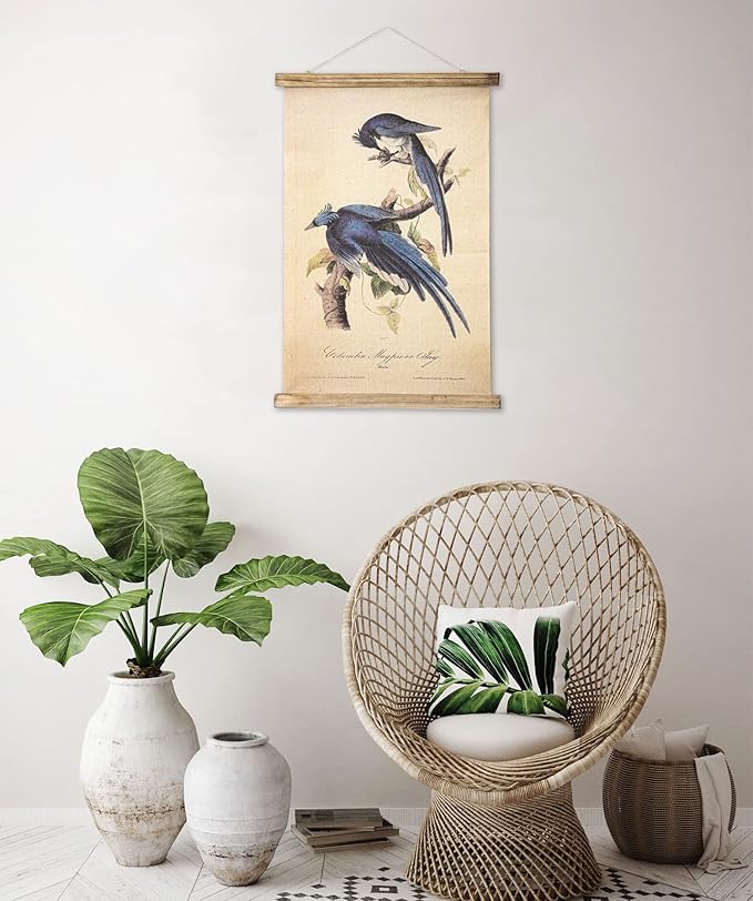 ABoby Vintage Birds Hanging Poster, Retro Style of Wall Art Prints, Printed on Linen with Wood Frames, Ready to Hang