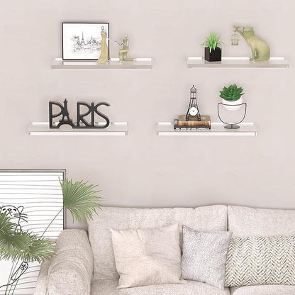 4 Tier Acrylic Floating Shelves for Wall 15.5 Inch Clear Invisible Storage Set Wall Mounted Organizer for Bathroom Kitchen Living Room Bedroom Holds 15lbs