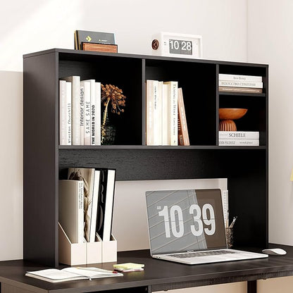 Tangkula Desktop Bookshelf, Countertop Storage Hutch with 4 Shelves for Computer Desk, Desktop 2-Tier Display Rack, Multipurpose Wood Desk Hutch Storage Organizer for Dorm Office Home (Black)
