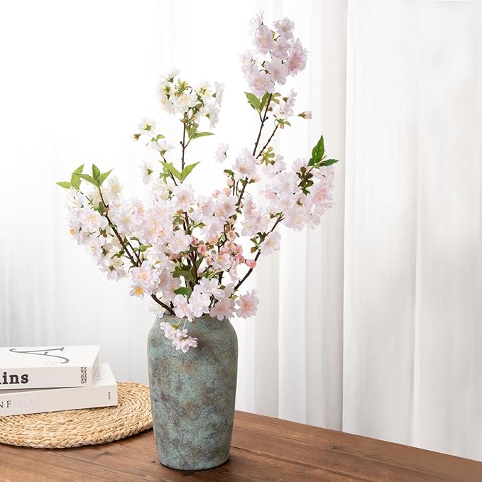 Briful 9.06'' Large Ceramic Rustic Vase Shabby Vintage Textured Vase, 4.33'' Wide Mouth Pampas Vases for Fake Flowers Branches, Farmhouse Home Décor, Weddings Shelf Table Decor,Patina