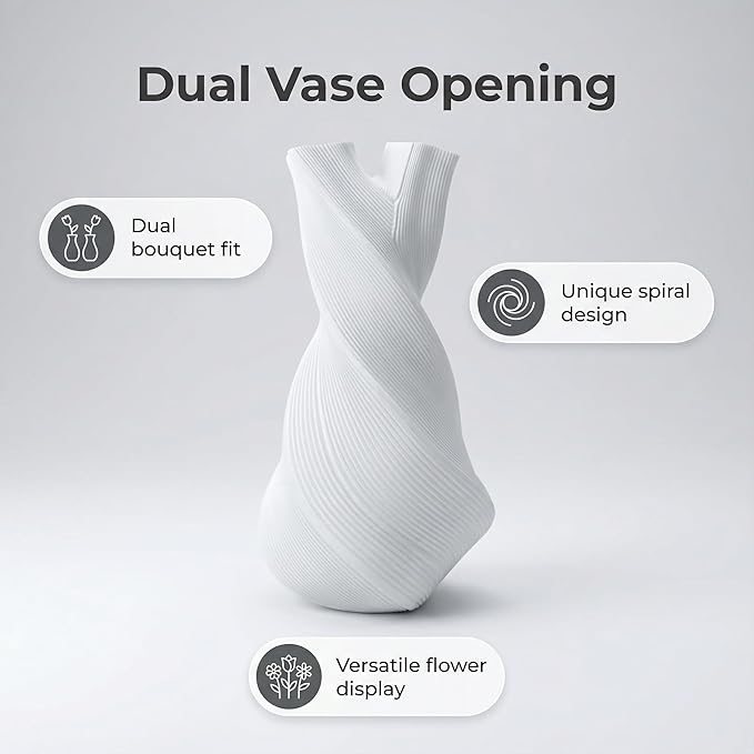 Modern Sculptural Twisted Vase, 8.66 Inch Waterproof 3D Printed Flower Vase for Fresh or Dried Flowers, Minimalist Art Vase for Home Decor, Contemporary Centerpiece & Valentine’s Day Gift