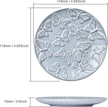 Ceramic Jewelry Dish, Decorative Tray for Rings Earrings Necklaces Bracelet Watch Keys, 4.50" Trinket Tray as Gifts for Women (Antique Butterflies)