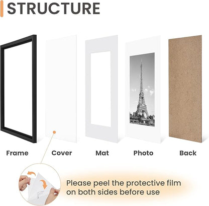 upsimples 8.5x11 Picture Frame Set of 5, Display Pictures 6x8 with Mat or 8.5 by 11 Without, Wall Gallery Photo Frames, Black